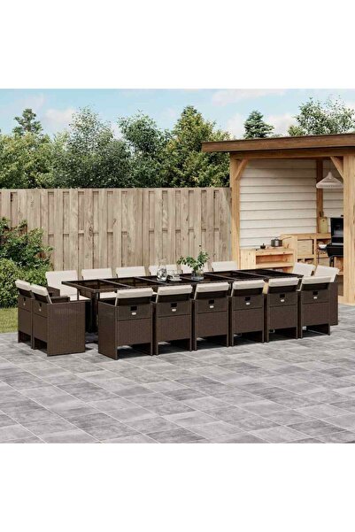 vidaxl Garden furniture set with cushions, 17 pieces, brown, polyrattan