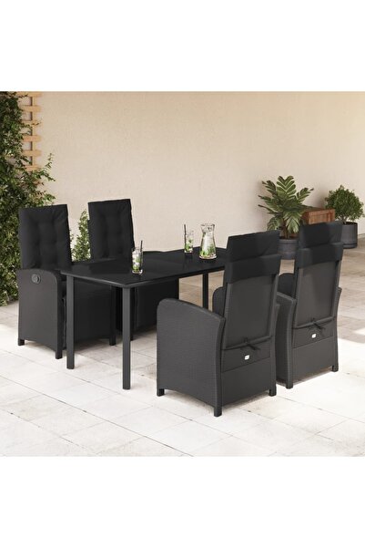 vidaxl Garden furniture set with cushions, 5 pieces, black, polyrattan