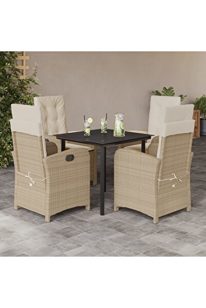 vidaxl Set mobilier de gradina cu perne, 5 piese, bej, poliratan