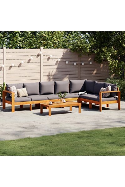 vidaxl Set de canapele de gradina cu perne, 5 buc., lemn masiv acacia