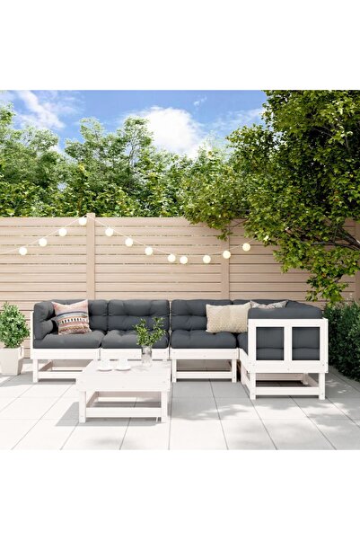 vidaxl Garden furniture set, 6 pieces, white, solid pine wood