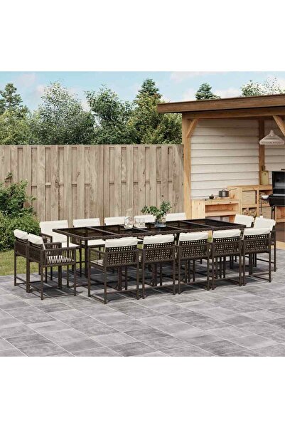 vidaxl Set mobilier de gradina cu perne, 15 piese, maro, poliratan