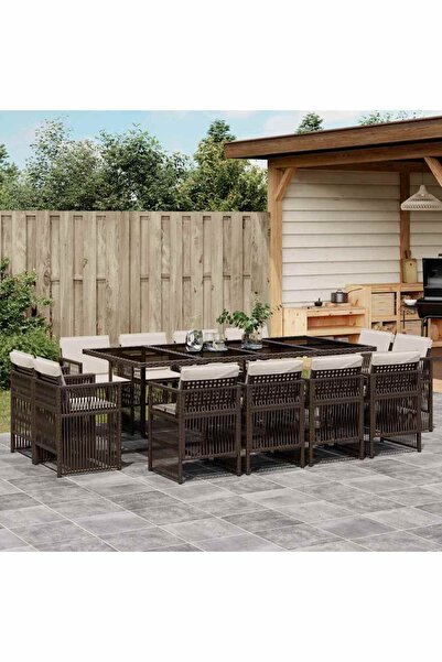 vidaxl Set mobilier de gradina, 13 piese, maro, cu perne, poliratan