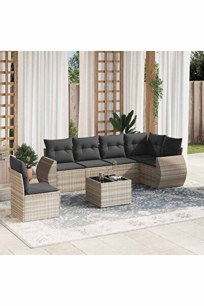 vidaxl Set canapele de gradina cu perne, 7piese gri deschis poliratan