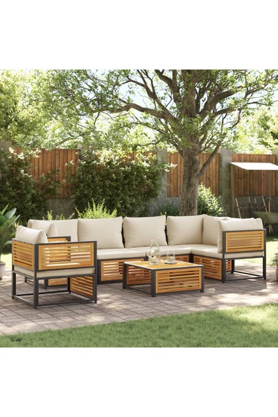 vidaxl Set canapele gradina cu perne, 7 piese, lemn masiv acacia