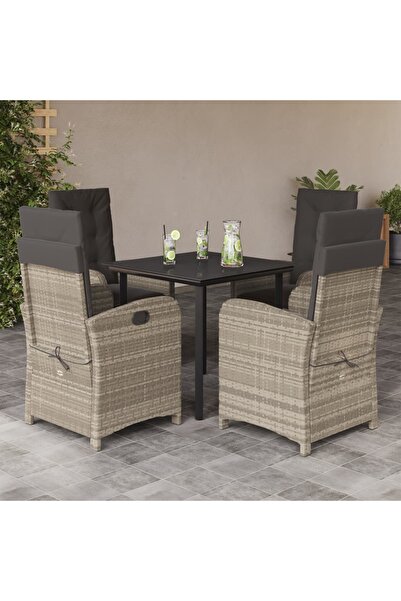 vidaxl Set mobilier de gradina cu perne, 5 piese gri deschis poliratan