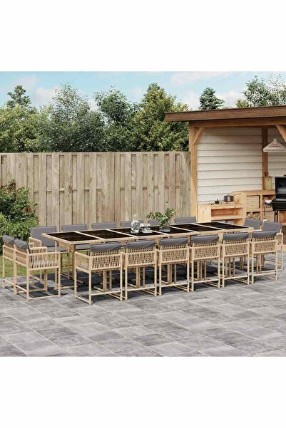 vidaxl Set mobilier gradina cu perne, 17 piese bej combinat poliratan