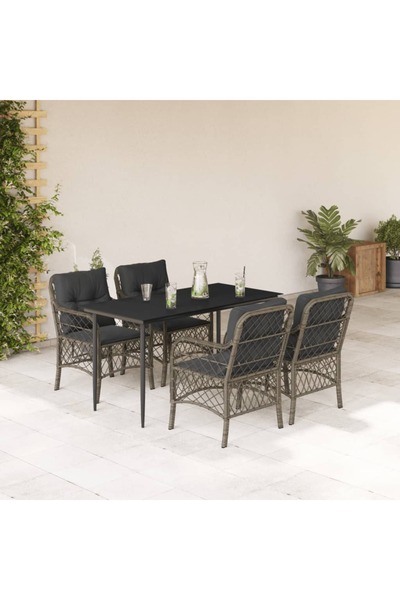 vidaxl Set mobilier de gradina cu perne, 5 piese, gri, poliratan
