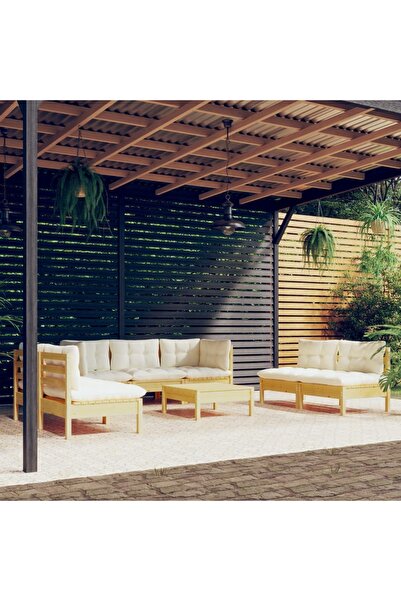 vidaxl Garden furniture set with cream cushions, 8 pieces, solid pine wood