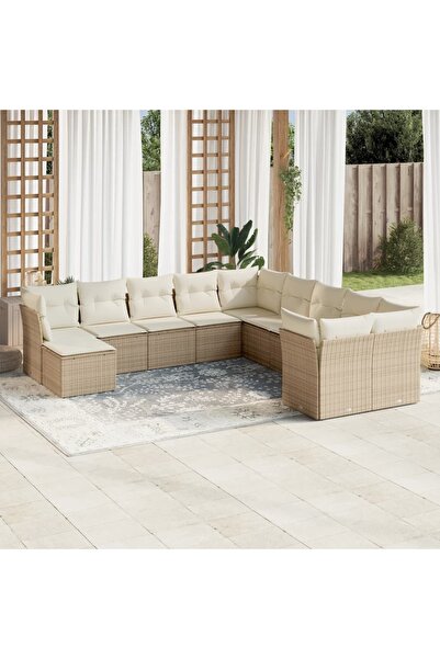 vidaxl Garden sofa set with cushions, 11 pieces, beige, polyrattan