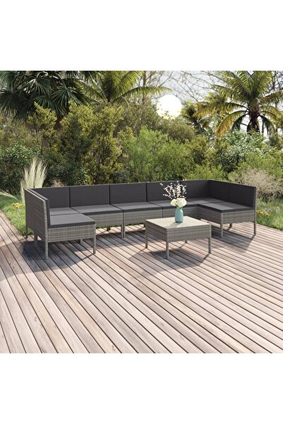 vidaxl Set mobilier de gradina cu perne, 8 piese, gri, poliratan