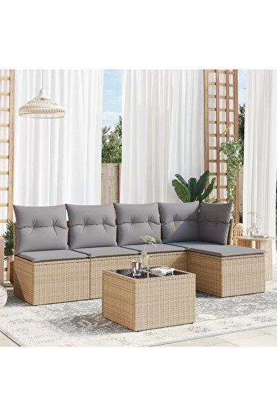vidaxl Garden sofa set with cushions, 6 pieces, beige, polyrattan