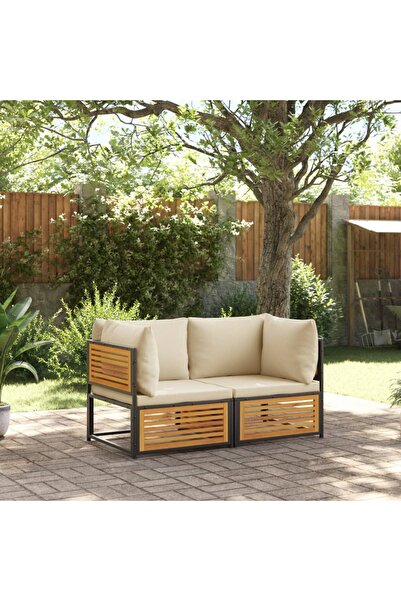 vidaxl Set canapea de gradina, 2 piese, cu perne, lemn masiv de acacia