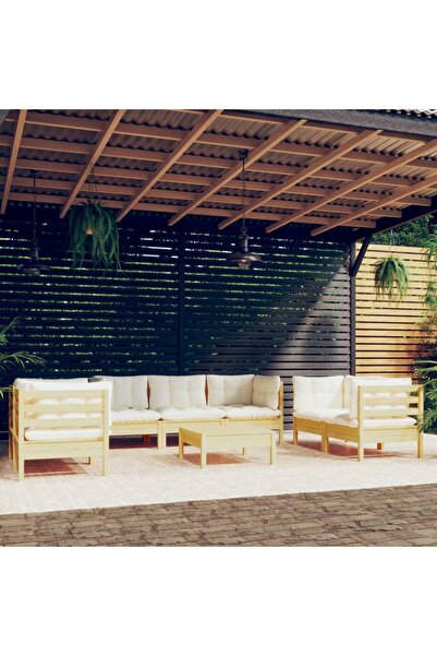 vidaxl Set mobilier gradina cu perne crem, 8 piese, lemn masiv de pin
