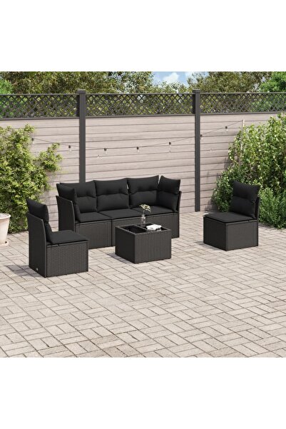 vidaxl Set mobilier de gradina cu perne, 6 piese, negru, poliratan