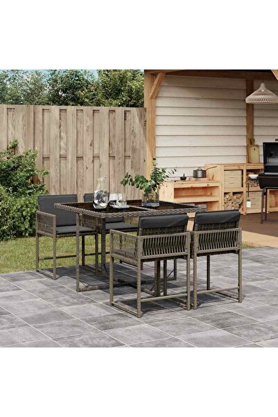 vidaxl Garden furniture set with cushions, 5 pieces, grey, polyrattan