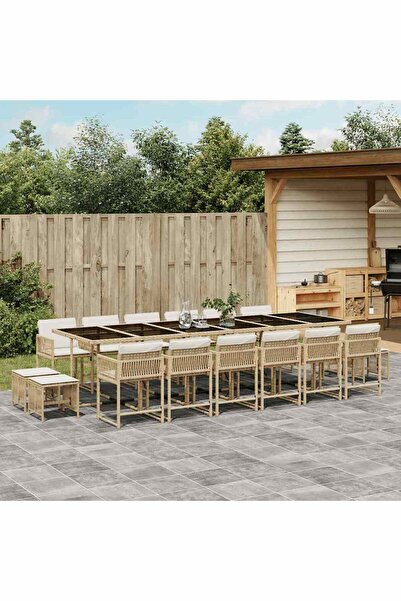 vidaxl Set mobilier de gradina cu perne, 17 piese, bej, poliratan