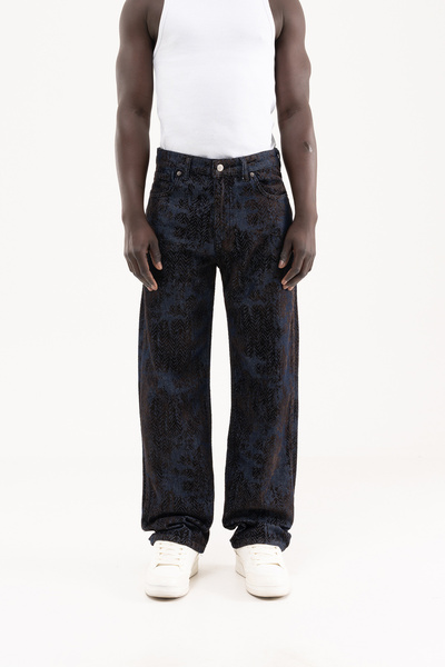 Machinist Men's Flocket Printed Oversize Jean Trousers Brown