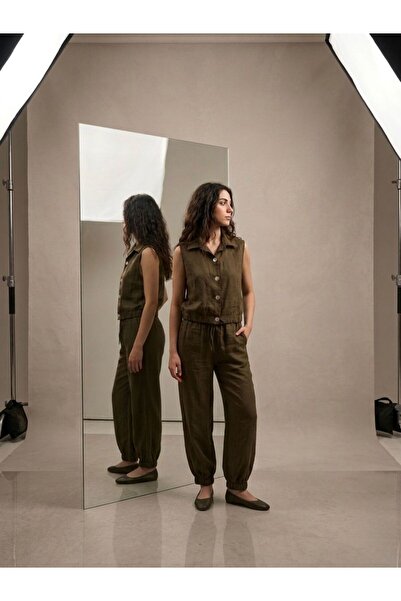 mylunessa Zr Khaki Tensel Set de vestă supradimensionată cu picior subțire di...