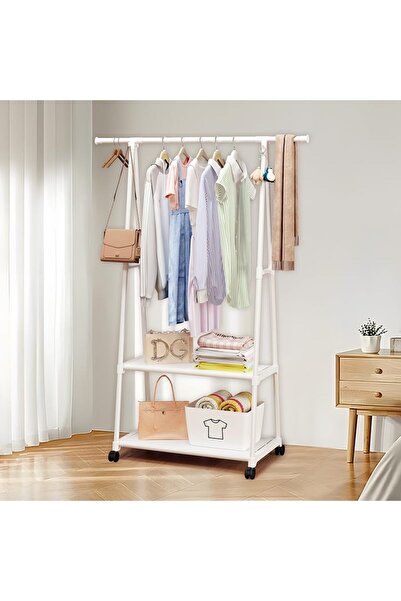 YESMAX Laundry Rack, Clothing Rack with Wheels and 2-Tier Storage Shelf, Port...