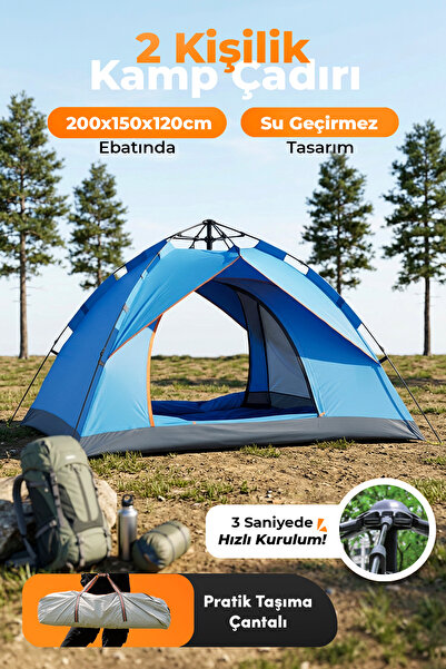 auhma Outdoor AC6634 Otomatik Kamp Çadırı Mavi 200x150x120 cm Çift Katmanlı S...