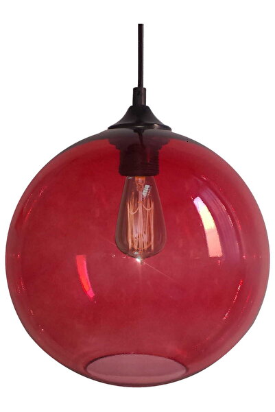Candellux Edison 31-21410 Hanging Pendant Ceiling Lamp, Red Glass Shade & Bla...