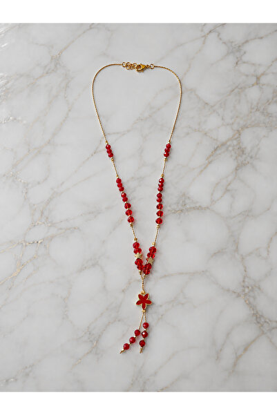 Uğur Takı Star Figured Red Color Bead Necklace