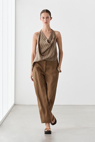 Massimo Dutti %100 keten barrel fit pantolon