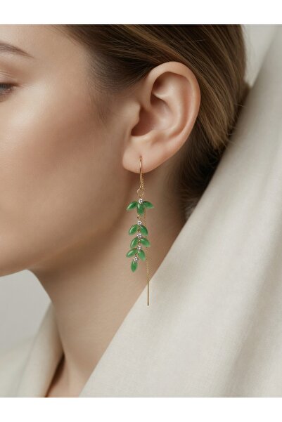AlminaMia Mkml Design - Green Cat's Eye Stone Branch Figured Dangle Earrings ...