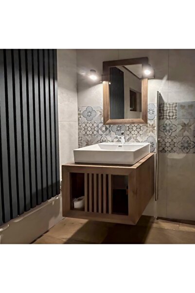 NUKA AMRPWOOD Set de mobilier de baie din lemn masiv, 2 piese (suport lavoar ...
