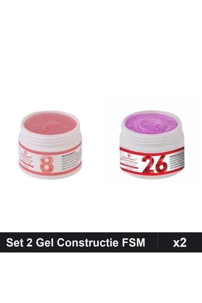 Makeup Set 2 Gel Constructie UV LED FSM 15g, Nuante 08 26, Constructie Unghii