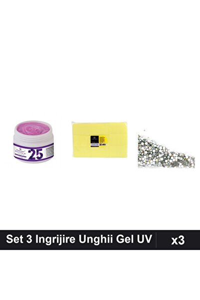 Makeup Set 3 Unghii Gel Constructie UV LED 15g, Servetele 900buc, Cristale St...