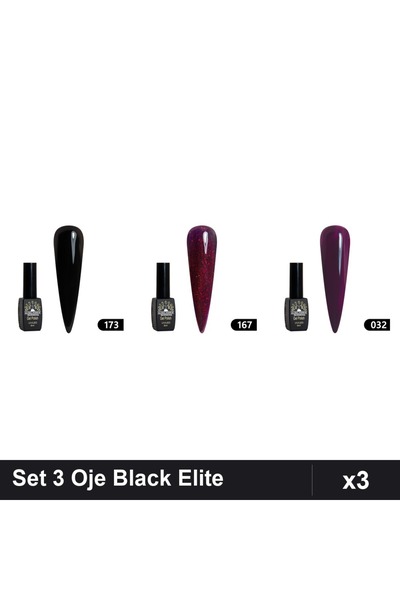 Makeup Set of 3 Semi-permanent Nail Polish Black Elite 8ml, Shades 173 167 03...