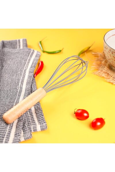 DELCASA DC3175 Silicone Whisk with Wooden Handle, Black/Brown