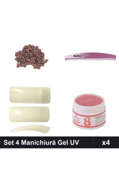 Makeup Set 4 Piese Manichiură Unghii: Pila 100/180, Tips 100buc, Gel UV 15g, ...
