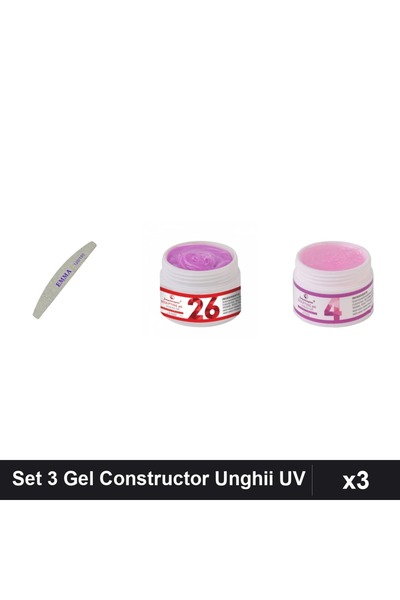 Makeup Set 3 Piese Îngrijire Unghii, Pilă EMMA 150/240 + 2x Gel Constructor U...