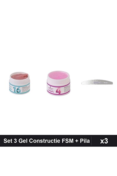 Makeup Set 3 Gel Constructie UV LED FSM 15g, Nuante 16 04, Pila Unghii Emma 8...