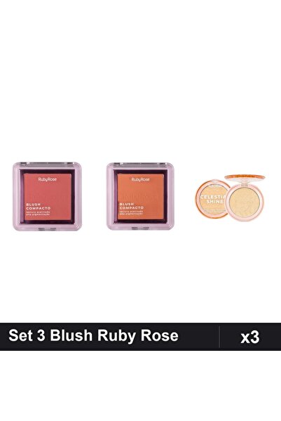 Makeup Set 3 Blush și Iluminator Ruby Rose, 2x Compact BL40 BL10 7.3g + Highl...