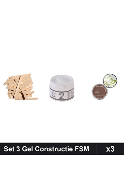 Makeup Set 3 Gel Constructie FSM 15g, Nuante 02 27, Spatule Lemn 10buc, Manic...