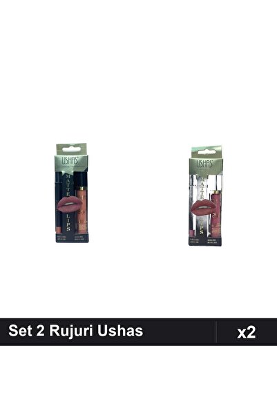 Makeup Set 2 Rujuri + Creioane Ushas, Nuante 17 și 15, Machiaj Buze Profesional