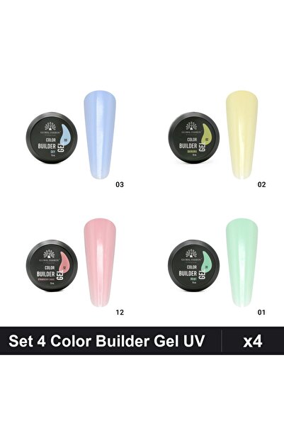 Makeup Set of 4 Color Builder Gel UV 15g Global Fashion, Shades Sky Banana St...