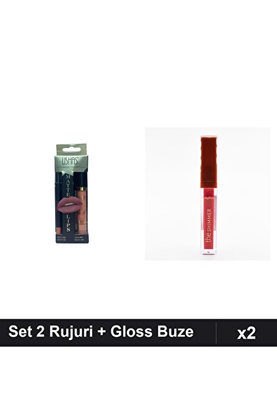Makeup Set 2 Rujuri Ushas nr 17 + Gloss Shimmer Ruby Rose, Machiaj Buze Complet