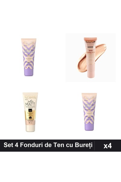 Makeup Set 4 Fonduri de Ten Eveline & Ruby Rose, Nuante 01 Ivory Beige, cu 2 ...