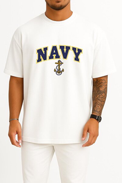 Bahriyeli Collection Oversize Blue Navy Anchor Chest and Back Printed Unisex ...