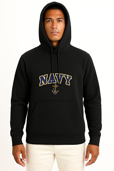 Bahriyeli Collection Hooded Blue Navy Anchor Chest and Back Printed Unisex Sw...