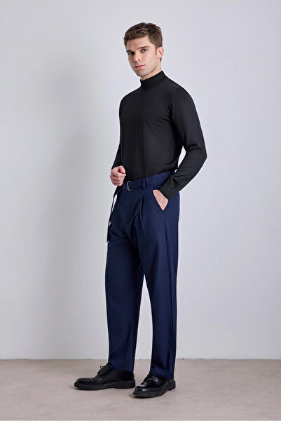 MARDA Buckle Belted Baggy Fit Fabric Trousers