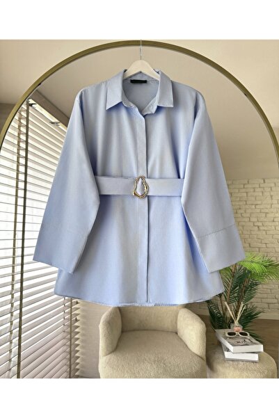 MODA VEDAT Women's Waist Belted Shirt with Buckle Detail -0350