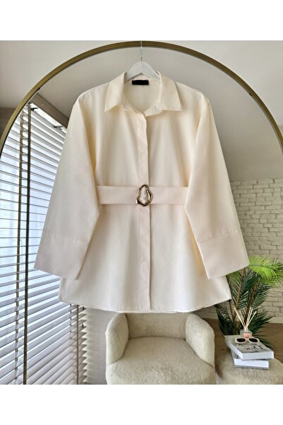 MODA VEDAT Women's Waist Belted Shirt with Buckle Detail -0350