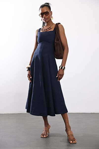 sachin and babi light blue dress Cute Navy Blue Dress - Wrap Midi Dress - Long Sleeve Wrap Dress