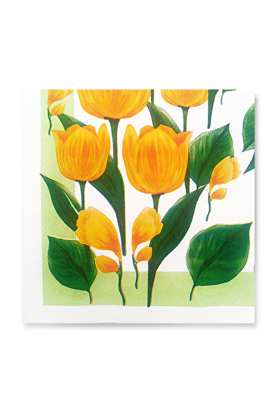 Story 33X33 cm Yellow Tulips Floral Patterned 3-Layer 20-Piece Square Colored...